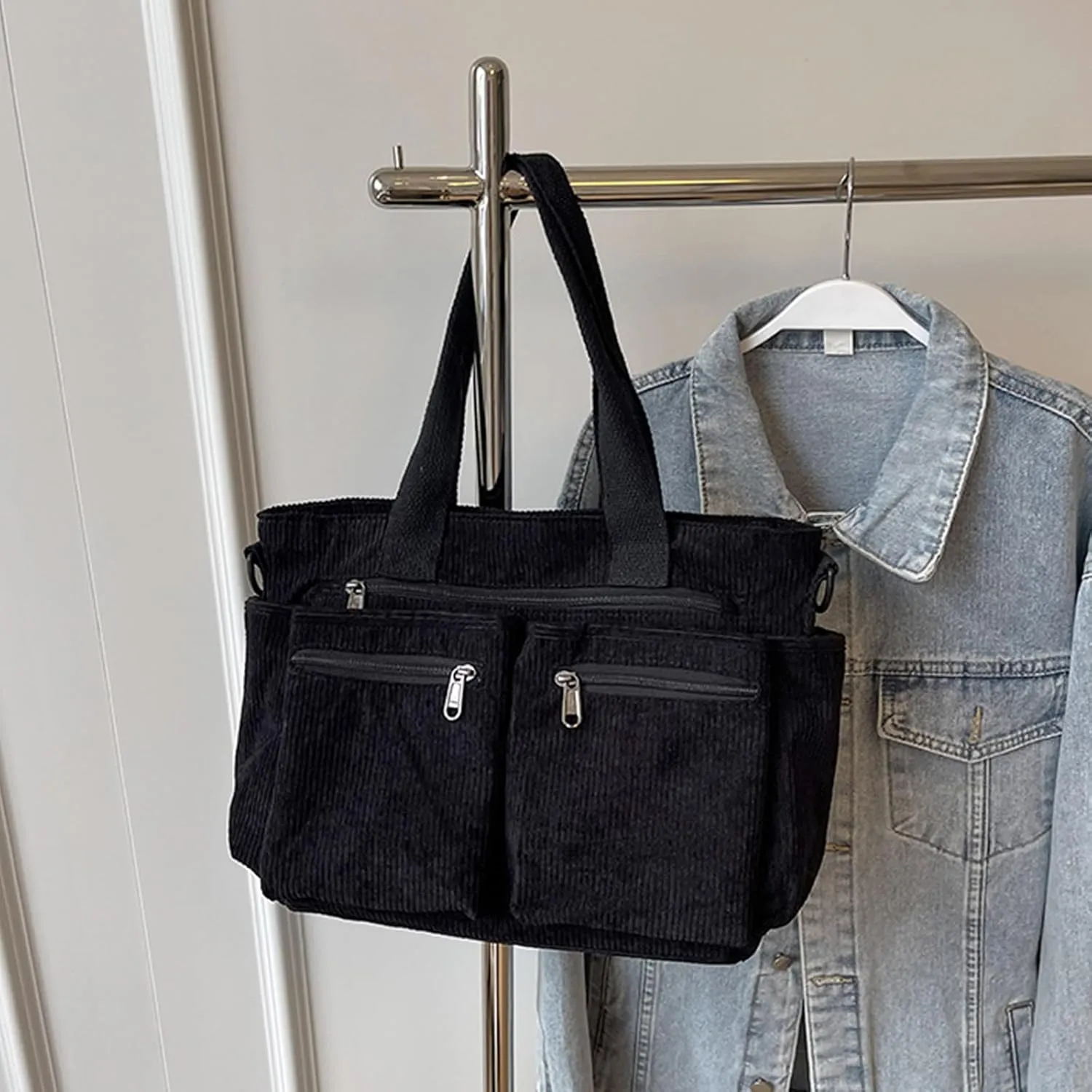 Women Corduroy Shoulder Bag Fashion Cord Handbag Large Capacity Crossbody Bag Shopping Bag Korean Styles Messengers Bag