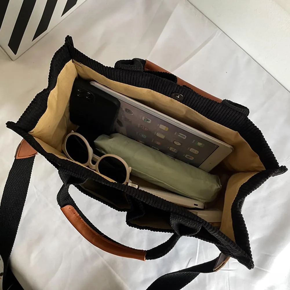 Women Corduroy Tote Bag Crossbody Hobo Bag Shoulder Bag with Multi-pockets Adjustable Strap Satchel Bag for Daily