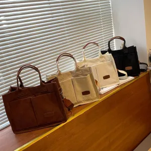Women Corduroy Tote Bag Crossbody Hobo Bag Shoulder Bag with Multi-pockets Adjustable Strap Satchel Bag for Daily
