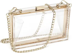 Women Cute Clear Purse Acrylic Box Clutch Handbag, Transparent Crossbody Evening Bag Stadium Approved Chain Strap