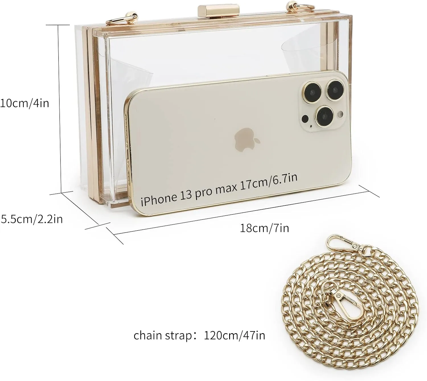 Women Cute Clear Purse Acrylic Box Clutch Handbag, Transparent Crossbody Evening Bag Stadium Approved Chain Strap