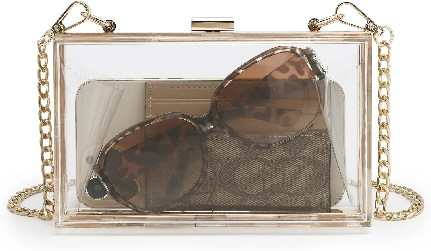 Women Cute Clear Purse Acrylic Box Clutch Handbag, Transparent Crossbody Evening Bag Stadium Approved Chain Strap