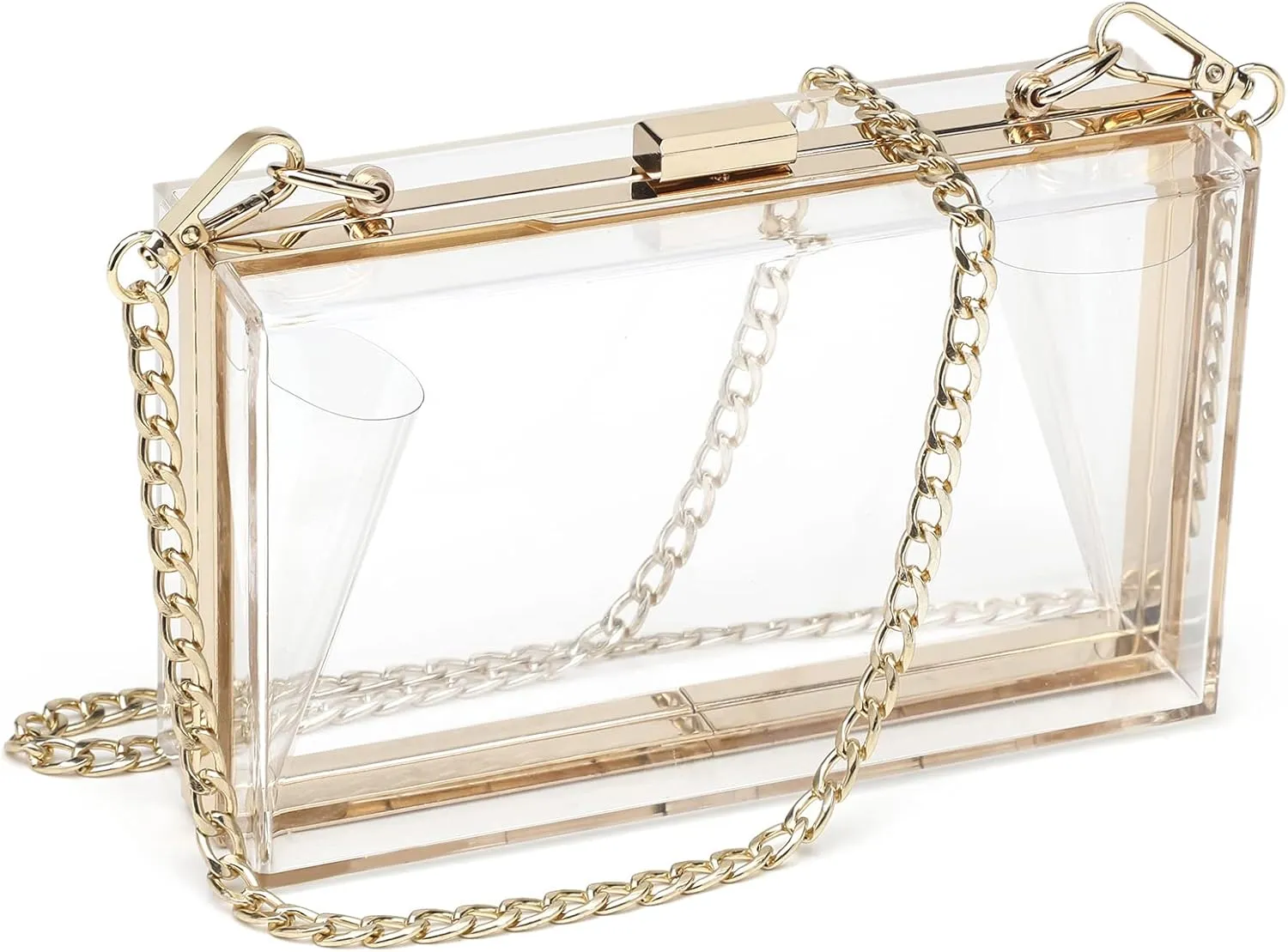 Women Cute Clear Purse Acrylic Box Clutch Handbag, Transparent Crossbody Evening Bag Stadium Approved Chain Strap