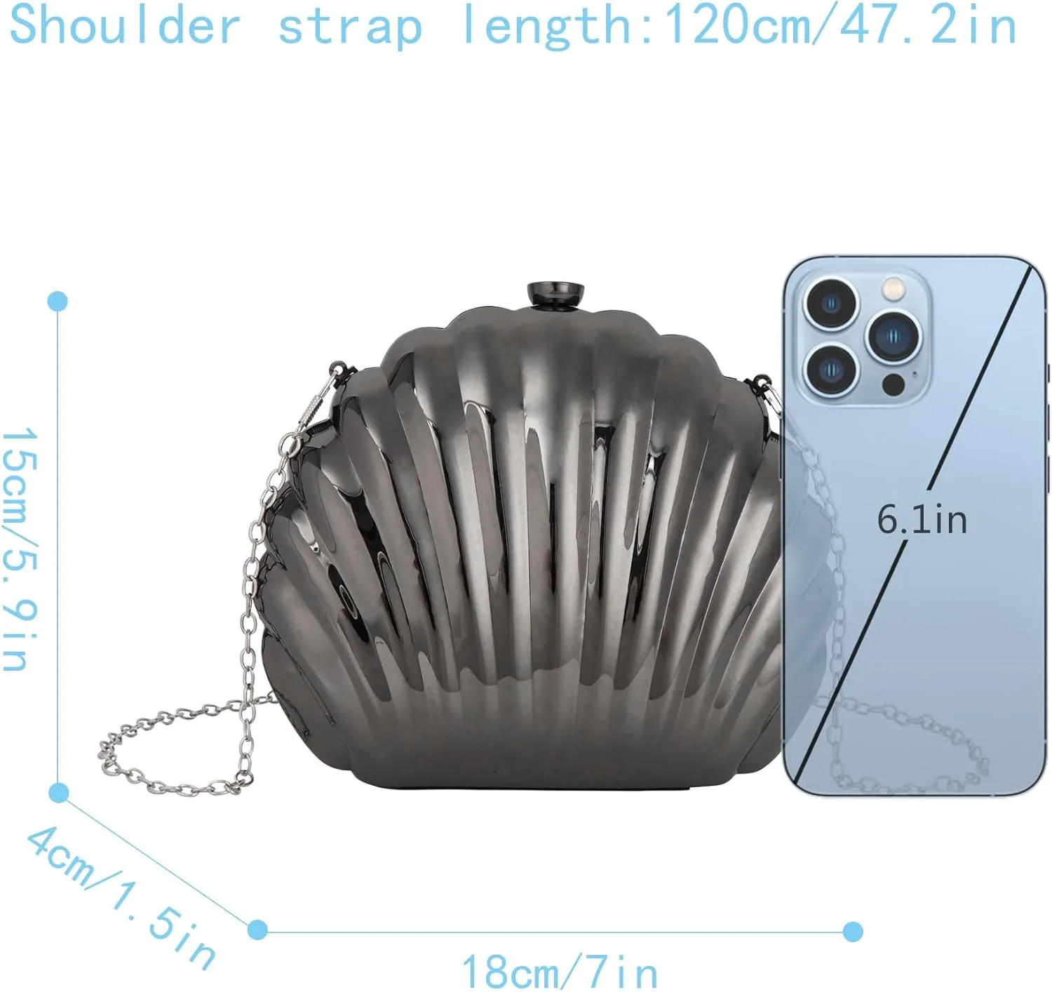 Women Evening Bag Acrylic Clutch Purse Shell Shape Shoulder Cross-body Bag Chain Box Bag