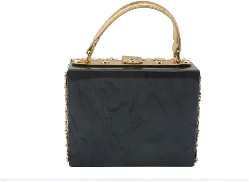 Women Evening Clutch Acrylic Square Box With Rhinestones Shoulder Crossbody Handbag