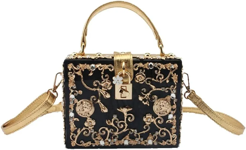 Women Evening Clutch Acrylic Square Box With Rhinestones Shoulder Crossbody Handbag
