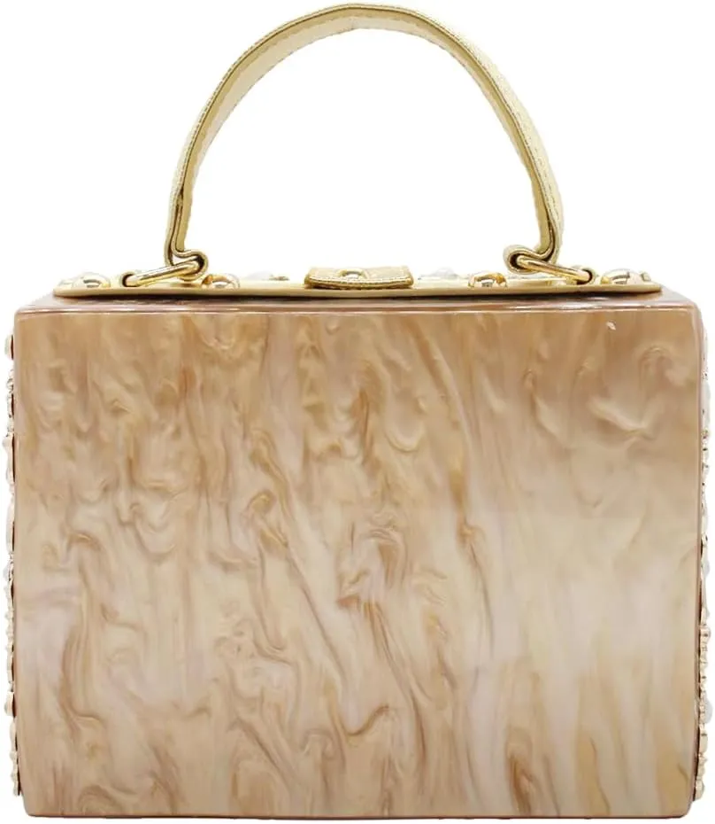 Women Evening Clutch Acrylic Square Box With Rhinestones Shoulder Crossbody Handbag