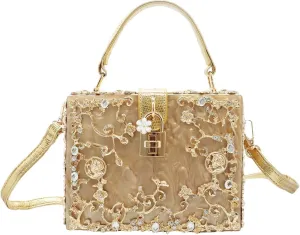 Women Evening Clutch Acrylic Square Box With Rhinestones Shoulder Crossbody Handbag