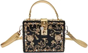 Women Evening Clutch Acrylic Square Box With Rhinestones Shoulder Crossbody Handbag