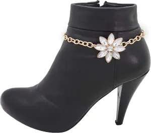 Women Fashion Boot Chains Bracelet Metal Chain Heels Shoe Silver Flower Anklet Charm Gold Color