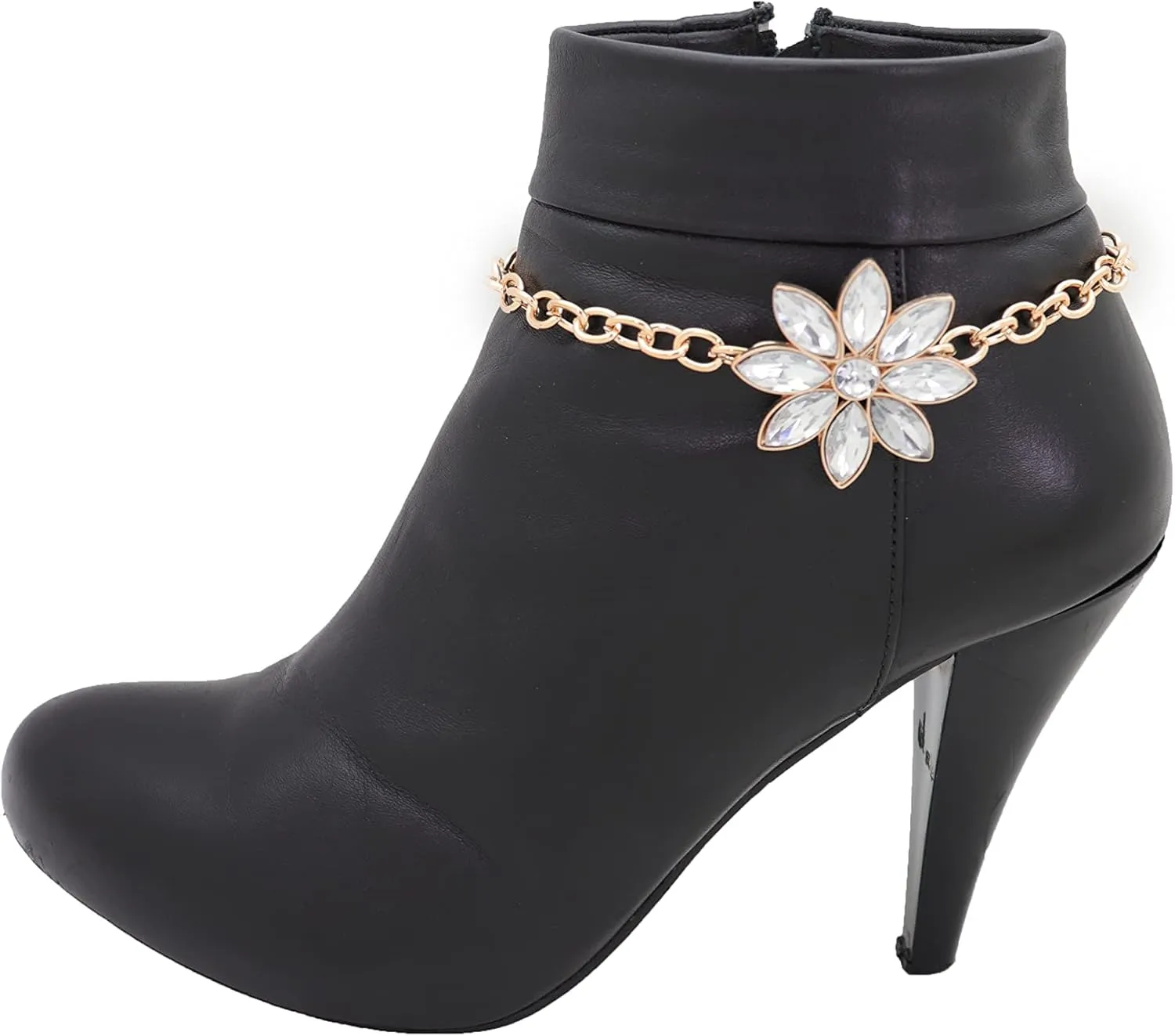 Women Fashion Boot Chains Bracelet Metal Chain Heels Shoe Silver Flower Anklet Charm Gold Color