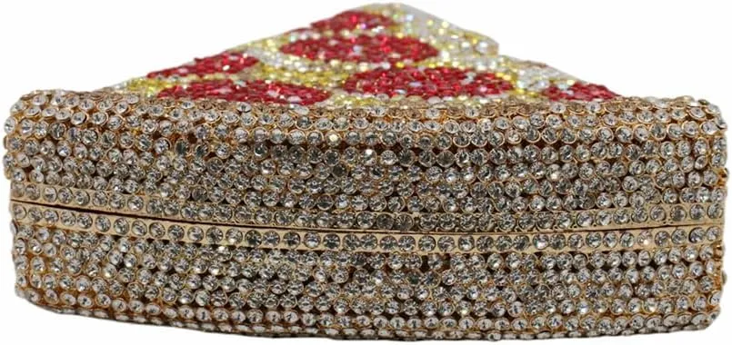 Women Novelty Pizza Shaped Rhinestone Evening Bag Funny Pizza Crystal Clutch Purse Diamonds Handbag for Party Prom