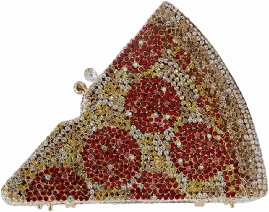 Women Novelty Pizza Shaped Rhinestone Evening Bag Funny Pizza Crystal Clutch Purse Diamonds Handbag for Party Prom