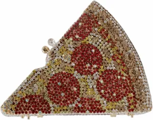 Women Novelty Pizza Shaped Rhinestone Evening Bag Funny Pizza Crystal Clutch Purse Diamonds Handbag for Party Prom