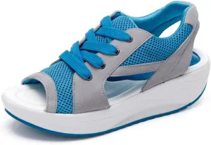 Women Paneled Cutout Lace-Up Muffin Sandals Causal Peep Toe Platform Wedges Sandals Summer Comfy Sports Shoes
