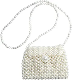 Women Pearl Clutch Bag Beaded Handbag Purse Wedding Bridal Evening Bag Elegant Shoulder Bag for Formal Party