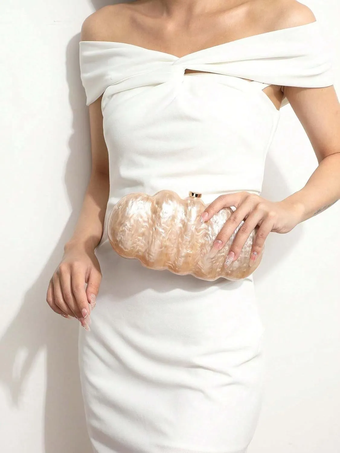 Women Puff Acrylic Clutch Purse Glitter Marble Acrylic Handbag Unique Evening Bag Chain Shoulder Bag for Party Prom