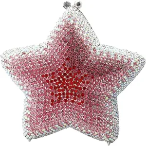 Women Rhinestone Star Shape Clutch Purse Unique Crystal Evening Bag Luxury Chain Handbag for Wedding Cocktail Party
