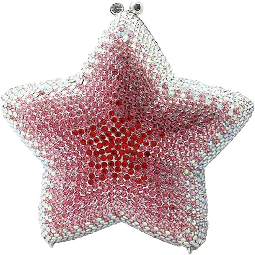 Women Rhinestone Star Shape Clutch Purse Unique Crystal Evening Bag Luxury Chain Handbag for Wedding Cocktail Party