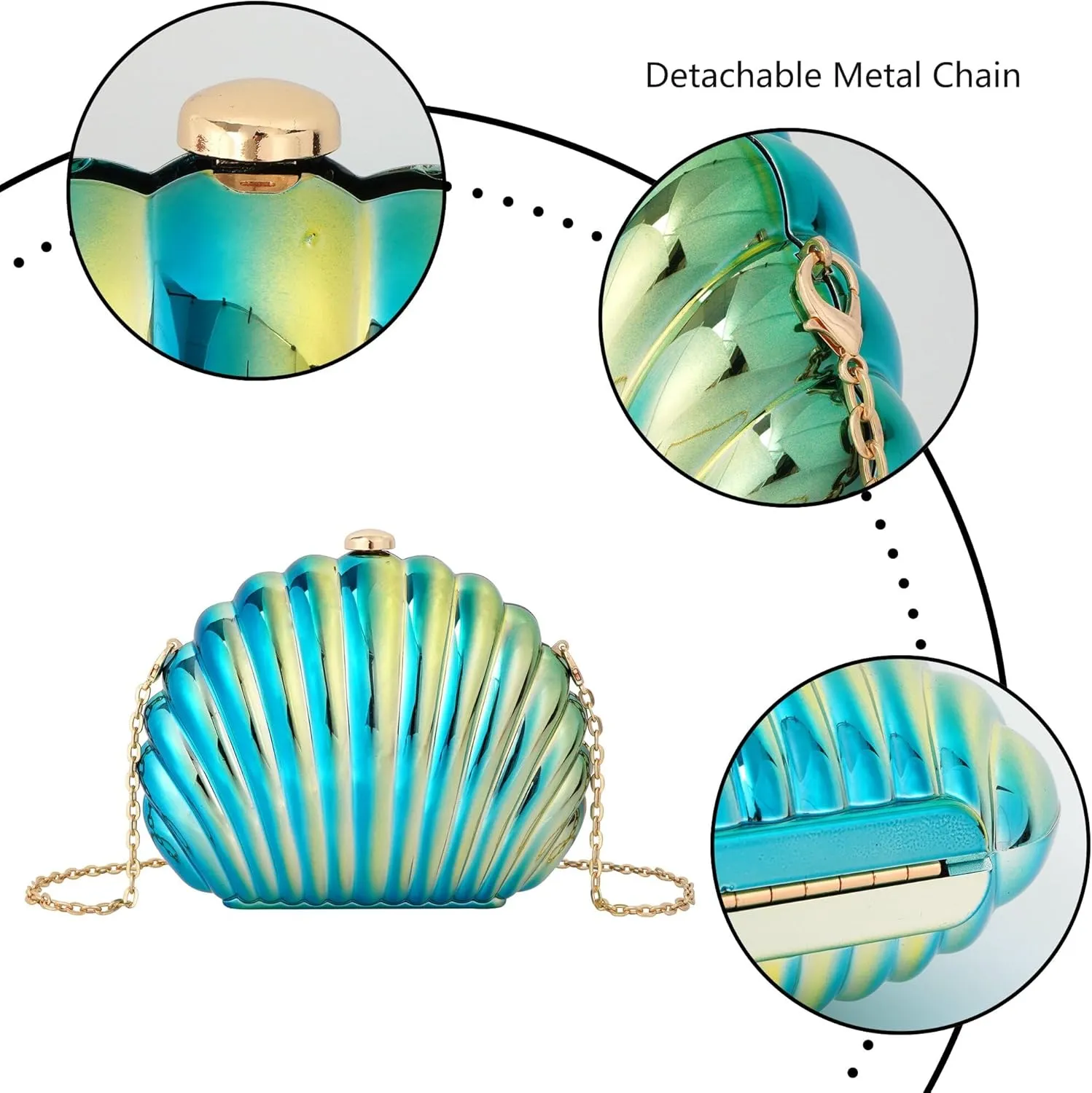 Women Seashell Evening Bag Purse Mermaid Chain Strap Clutch Handbag Shoulder Bag