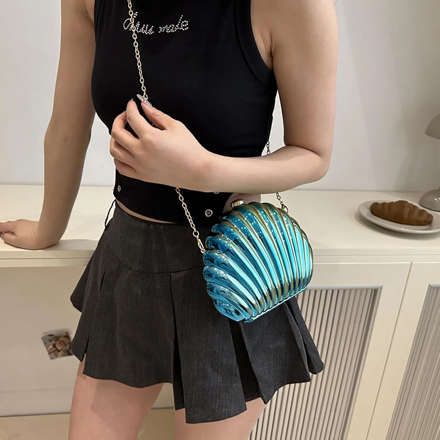 Women Seashell Evening Bag Purse Mermaid Chain Strap Clutch Handbag Shoulder Bag