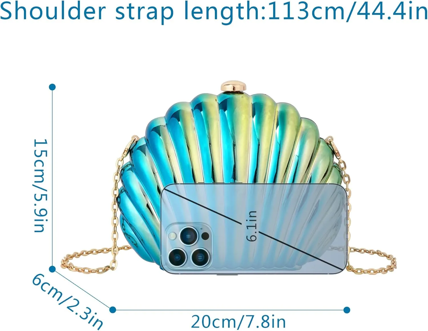 Women Seashell Evening Bag Purse Mermaid Chain Strap Clutch Handbag Shoulder Bag