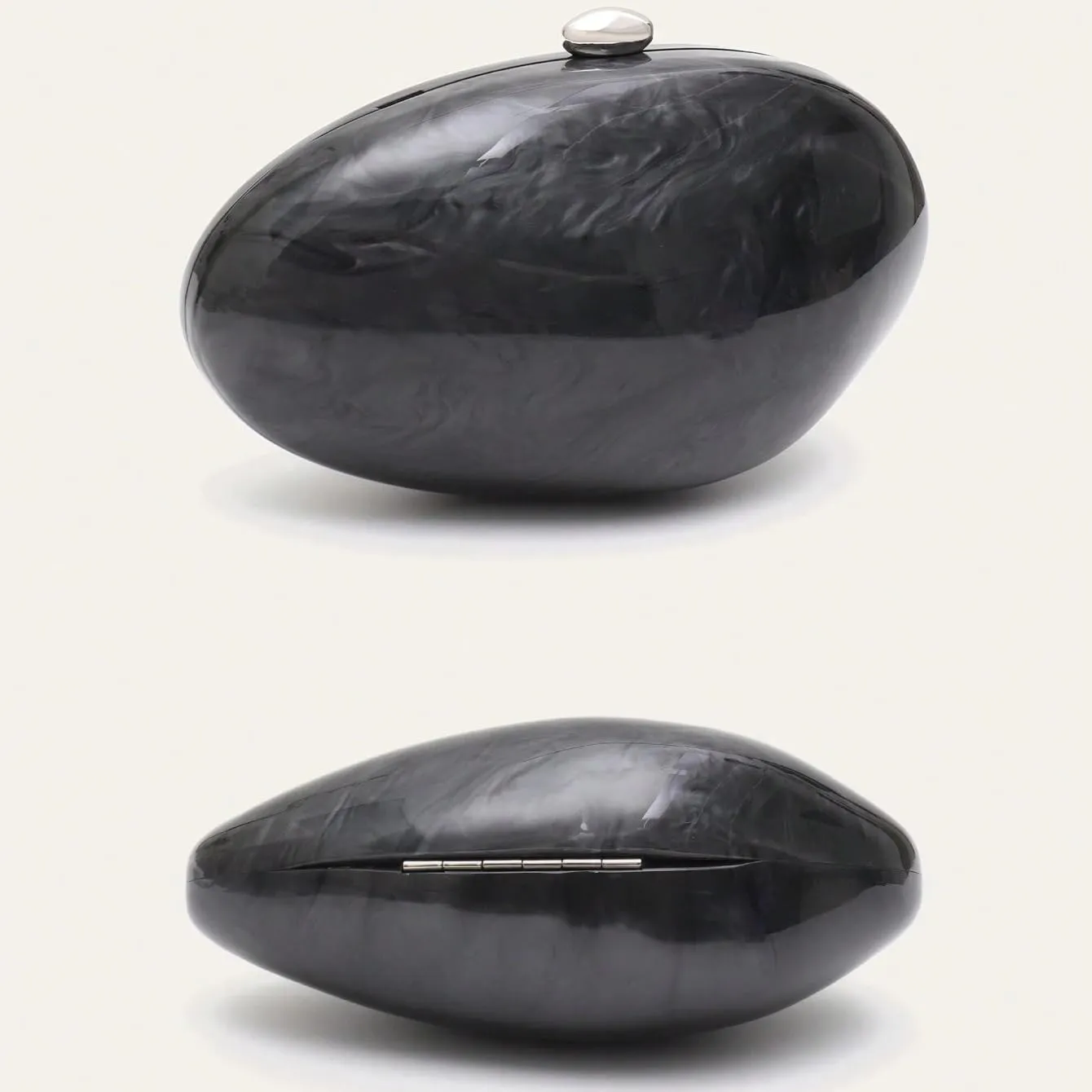 Women Shell Shape Acrylic Evening Clutch Purse Shiny Egg Marble Handbag Wedding Party Prom Shoulder Bag