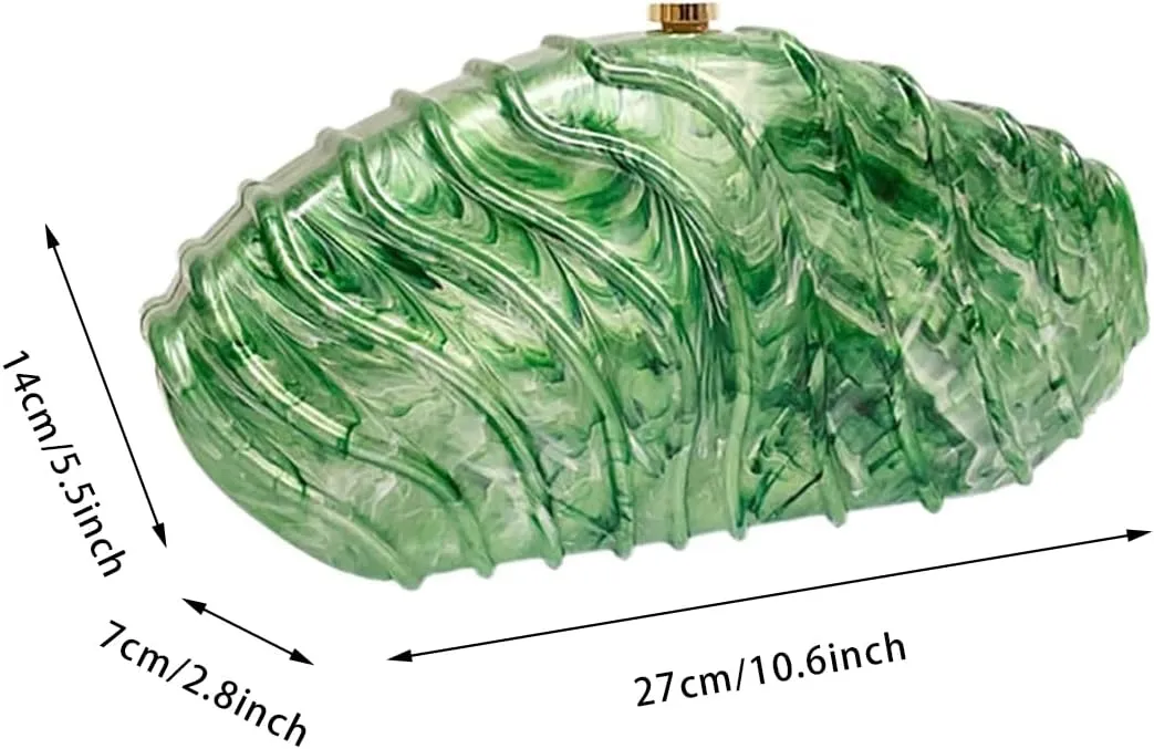 Women Shell Shape Acrylic Evening Clutch Purse Unique Stripe Marble Handbag for Party Cocktail Wedding