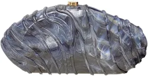 Women Shell Shape Acrylic Evening Clutch Purse Unique Stripe Marble Handbag for Party Cocktail Wedding