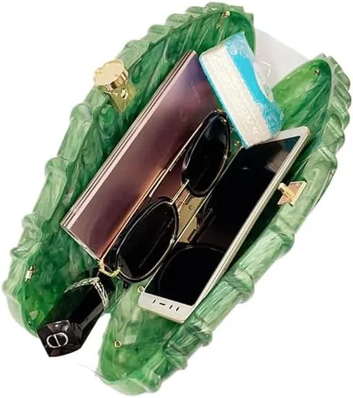 Women Shell Shape Acrylic Evening Clutch Purse Unique Stripe Marble Handbag for Party Cocktail Wedding