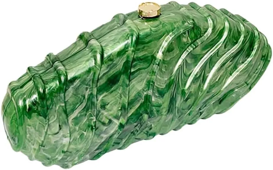 Women Shell Shape Acrylic Evening Clutch Purse Unique Stripe Marble Handbag for Party Cocktail Wedding