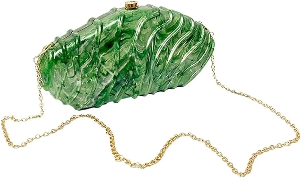 Women Shell Shape Acrylic Evening Clutch Purse Unique Stripe Marble Handbag for Party Cocktail Wedding