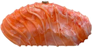Women Shell Shape Acrylic Evening Clutch Purse Unique Stripe Marble Handbag for Party Cocktail Wedding