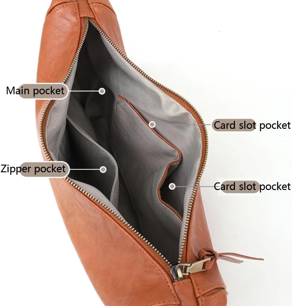 Women Shoulder Bag Chest Pack Purse PU Retro Wide Shoulder Strap Crossbody Bags