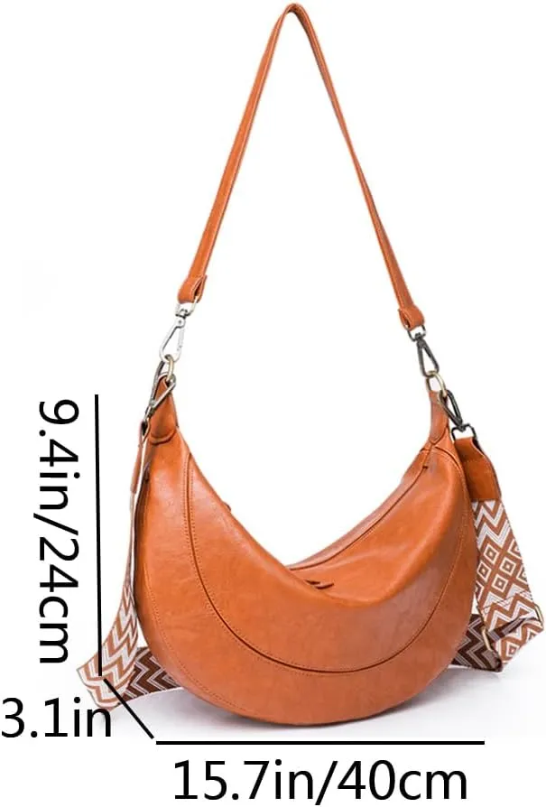 Women Shoulder Bag Chest Pack Purse PU Retro Wide Shoulder Strap Crossbody Bags