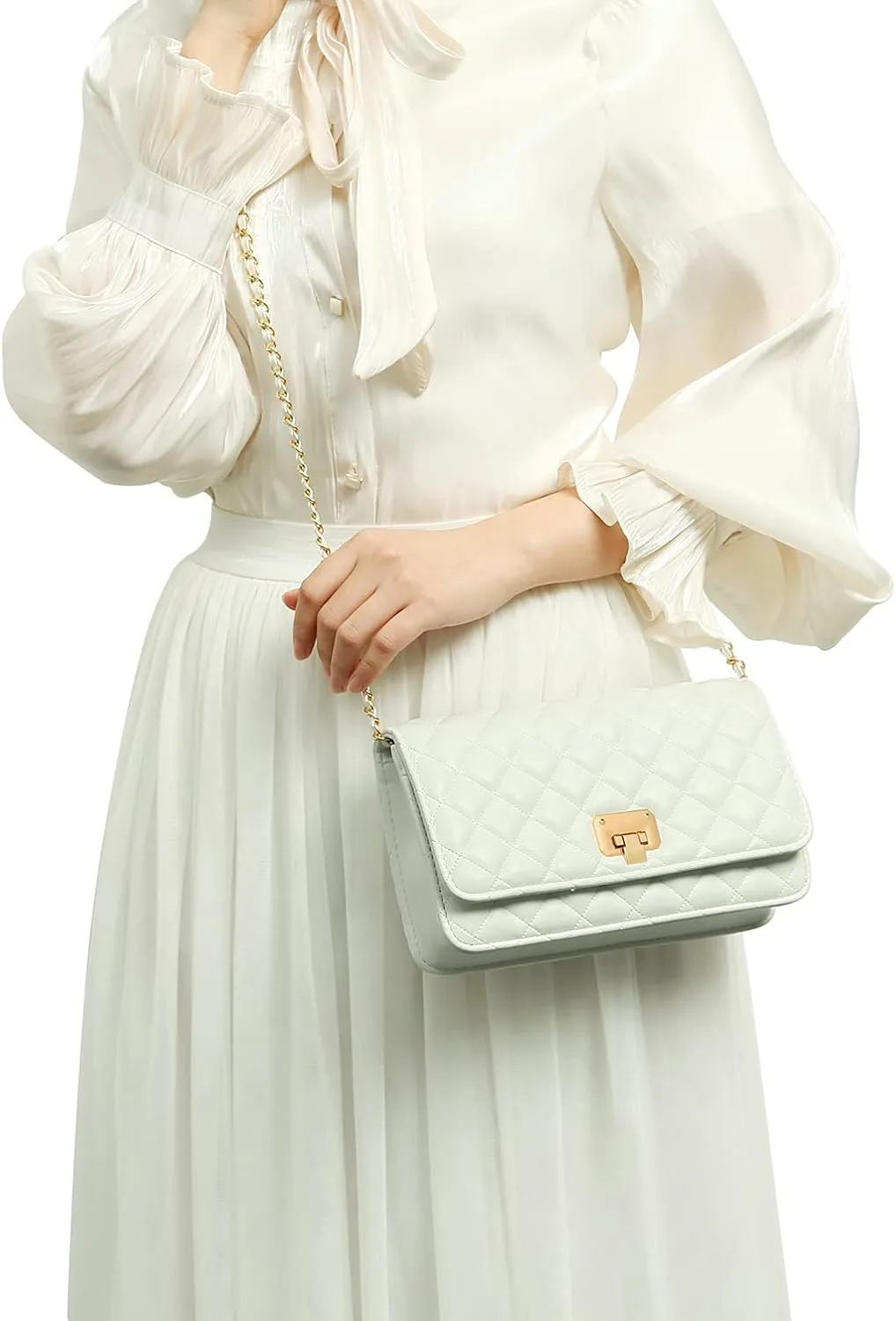 Women Shoulder Bag Grid Crossbody Handbag Daily Leather Stylish Evening Chain Bag