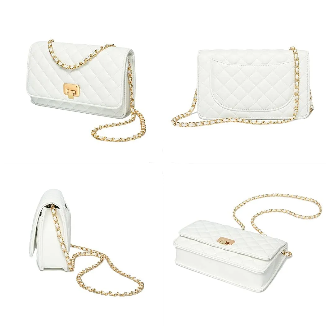 Women Shoulder Bag Grid Crossbody Handbag Daily Leather Stylish Evening Chain Bag