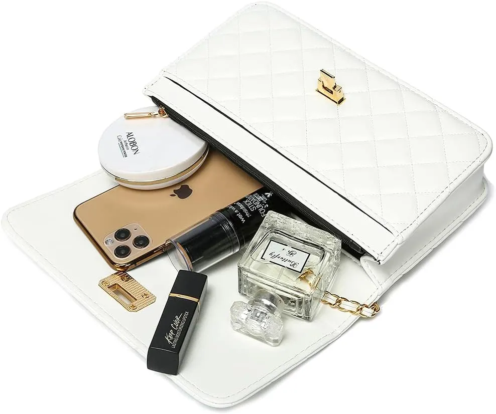 Women Shoulder Bag Grid Crossbody Handbag Daily Leather Stylish Evening Chain Bag