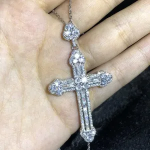 Women White Crystal Pendant Necklace Color Chain Necklace for Women Bridal Cross Wedding Necklace