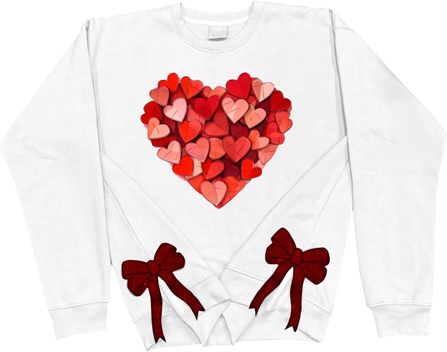 Womens 2025 Heart Printed Sweatshirt Side Bow Applique Trendy Blouses Holiday Outdoor Sports Casual Top