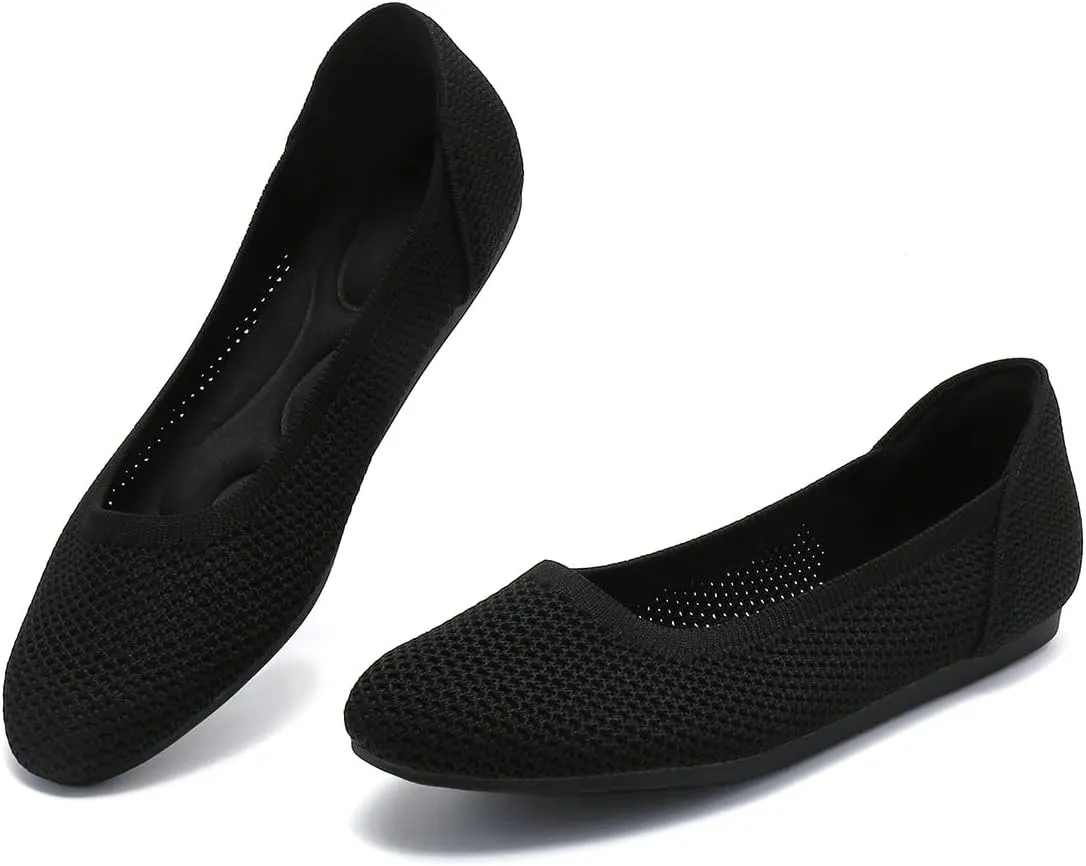 Women’s Ballet Flat Shoes Knit Dress Round Toe Slip On Breathable Classic Hollowed Out Walking Comfortable Casual Soft Shoes