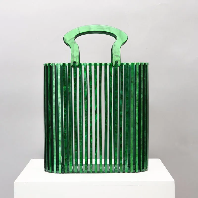 Women's Beach Acrylic Evening Clutch Bag Bucket Hand Twist Hollow Bag
