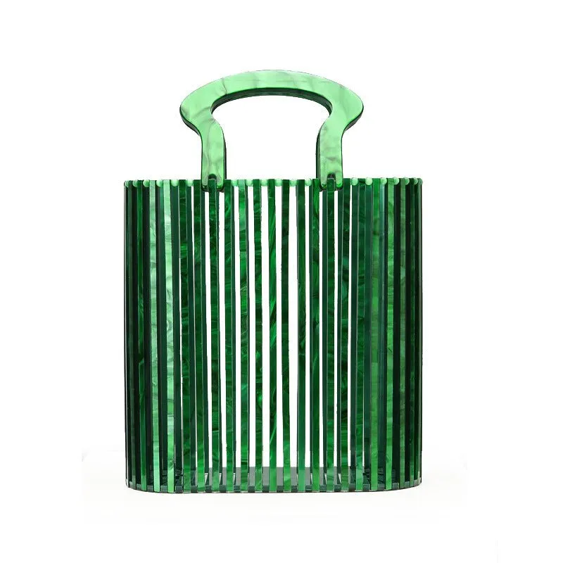 Women's Beach Acrylic Evening Clutch Bag Bucket Hand Twist Hollow Bag