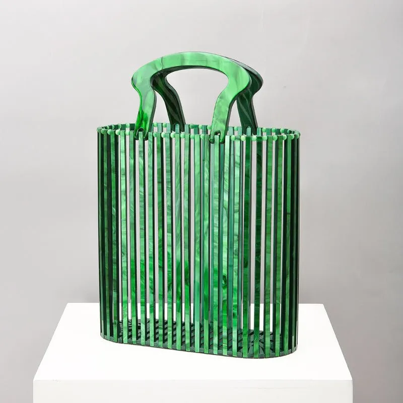 Women's Beach Acrylic Evening Clutch Bag Bucket Hand Twist Hollow Bag