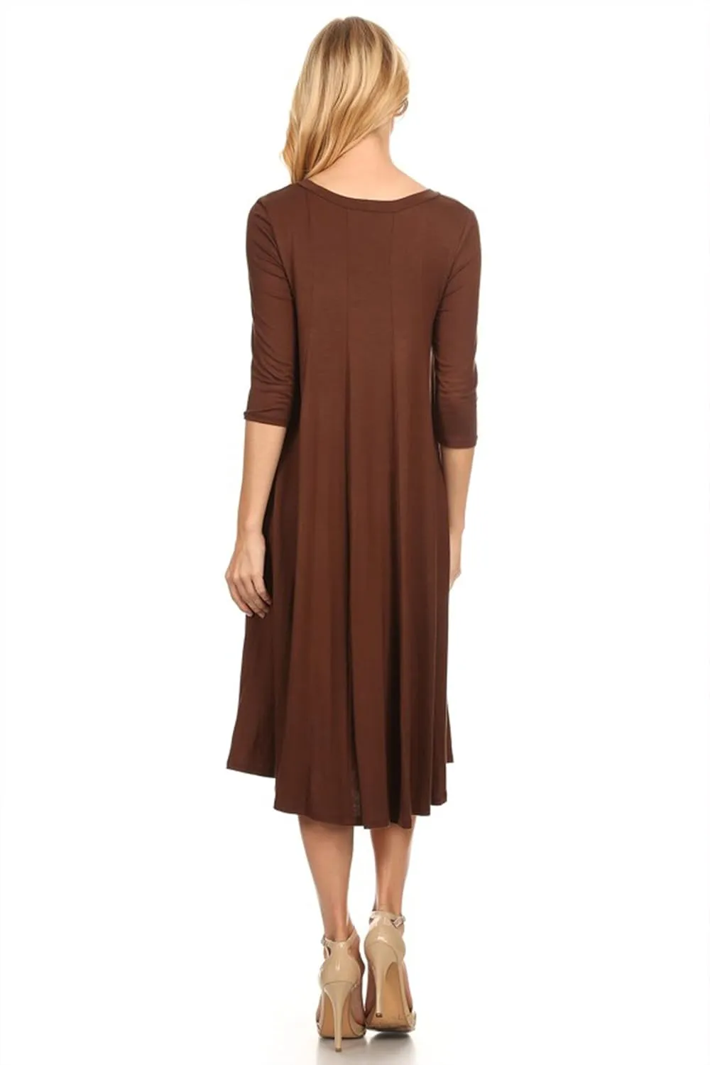 Women's Casual Basic Comfy 3/4 Sleeve Flare A-line Midi Long Maxi Dress Made in USA(S-3XL)