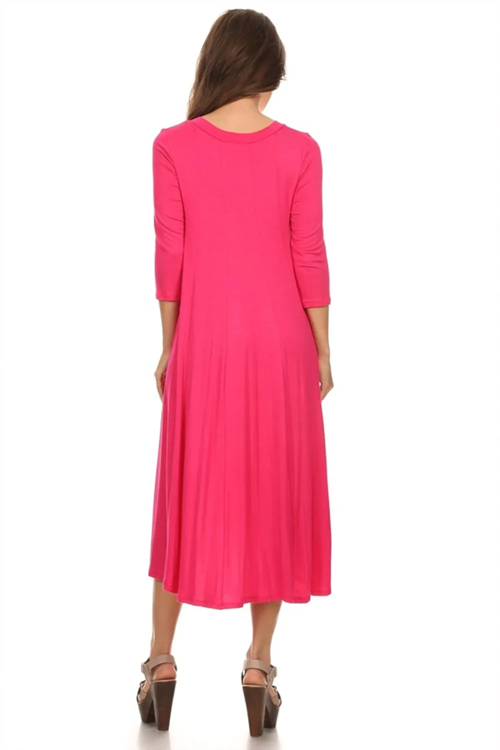Women's Casual Basic Comfy 3/4 Sleeve Flare A-line Midi Long Maxi Dress Made in USA(S-3XL)