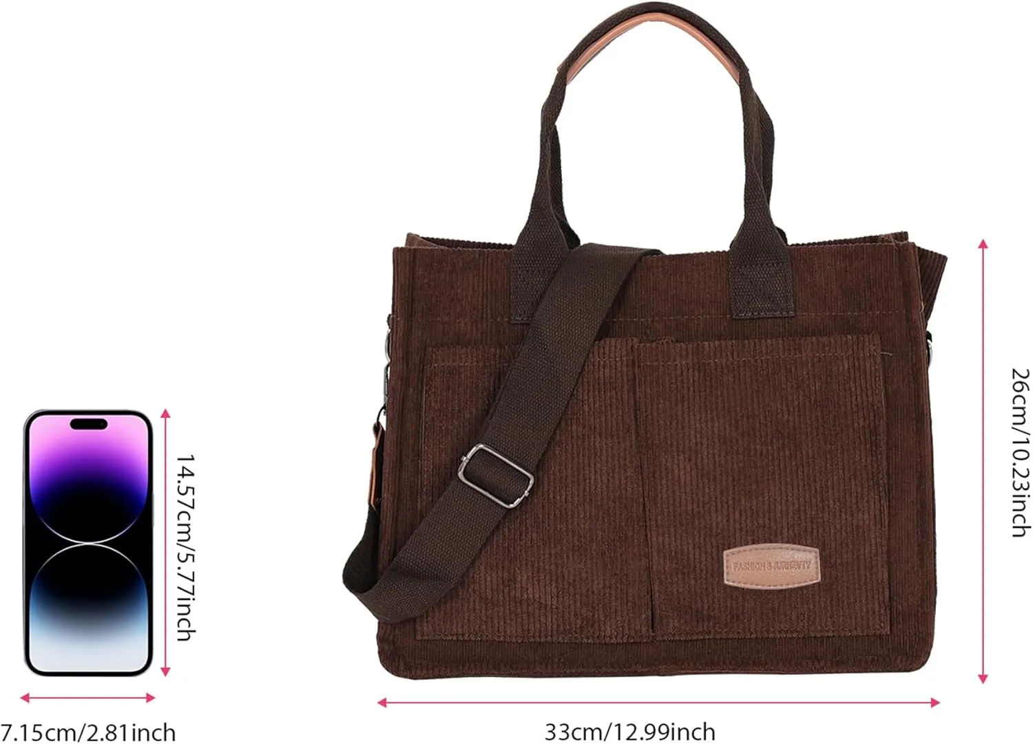Womens Corduroy Tote Bag with Pockets Fall Winter Fashion Crossbody Bag Cute Handbag Charm Satchel