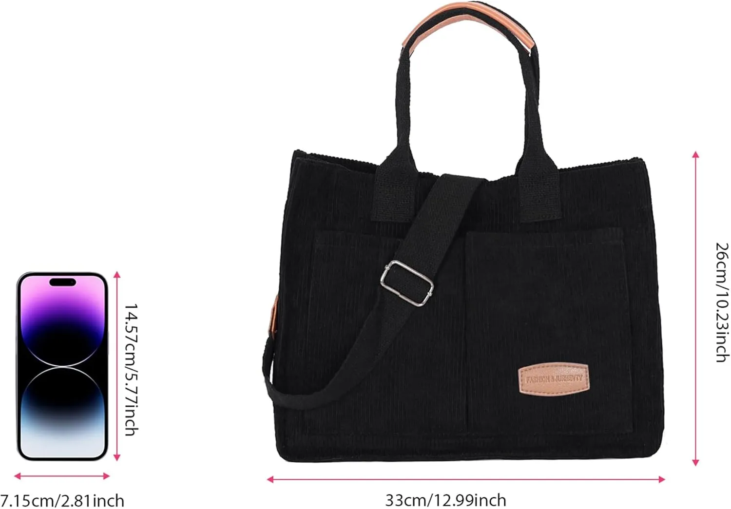 Womens Corduroy Tote Bag with Pockets Fall Winter Fashion Crossbody Bag Cute Handbag Charm Satchel