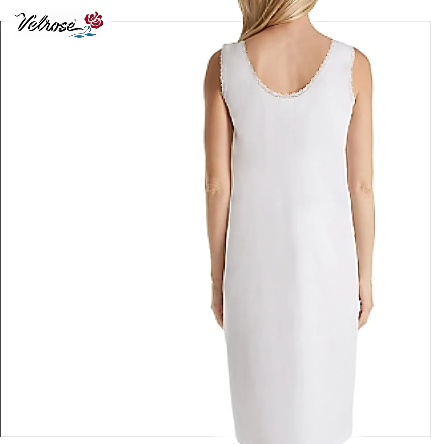 Women's Cotton Full Slip Soft Under Dress Nightgown Loungewear with Wide Strap and Scallop Lace Trim Style 801 White