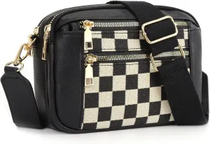 Women's crossbody bag,Checkerboard pattern color-block crossbody bag,Color-blocked crossbody bag,Multi-function crossbody bag